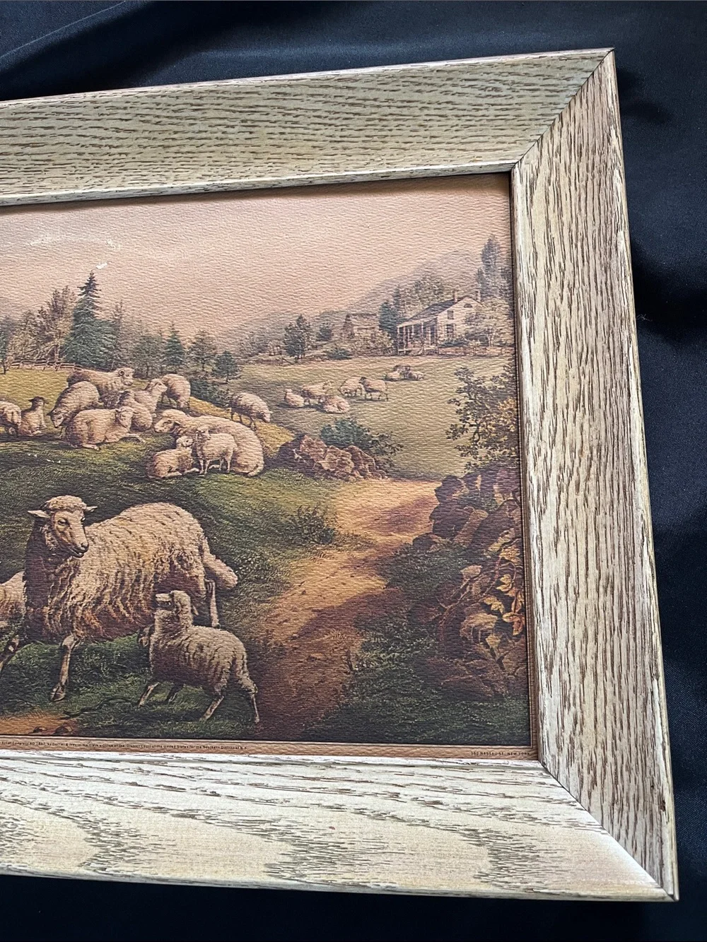 Vtg Currier & Ives Framed ‘The Twin Lambs’ Sheep In Meadow MCM *READ*